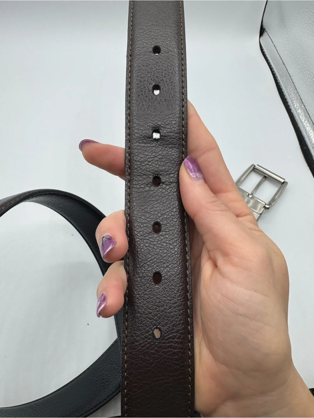 Dockers Belt Brown Black Reversible Synthetic Leather Mens 34-36 Nickel Buckle